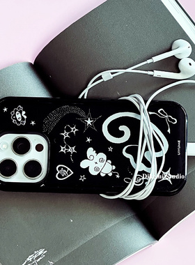 韩国ins小众博主同款Y2K甜酷黑色兔子星星手机壳适用iphone16promax苹果17promax/13/14/15pro全包手机保护套