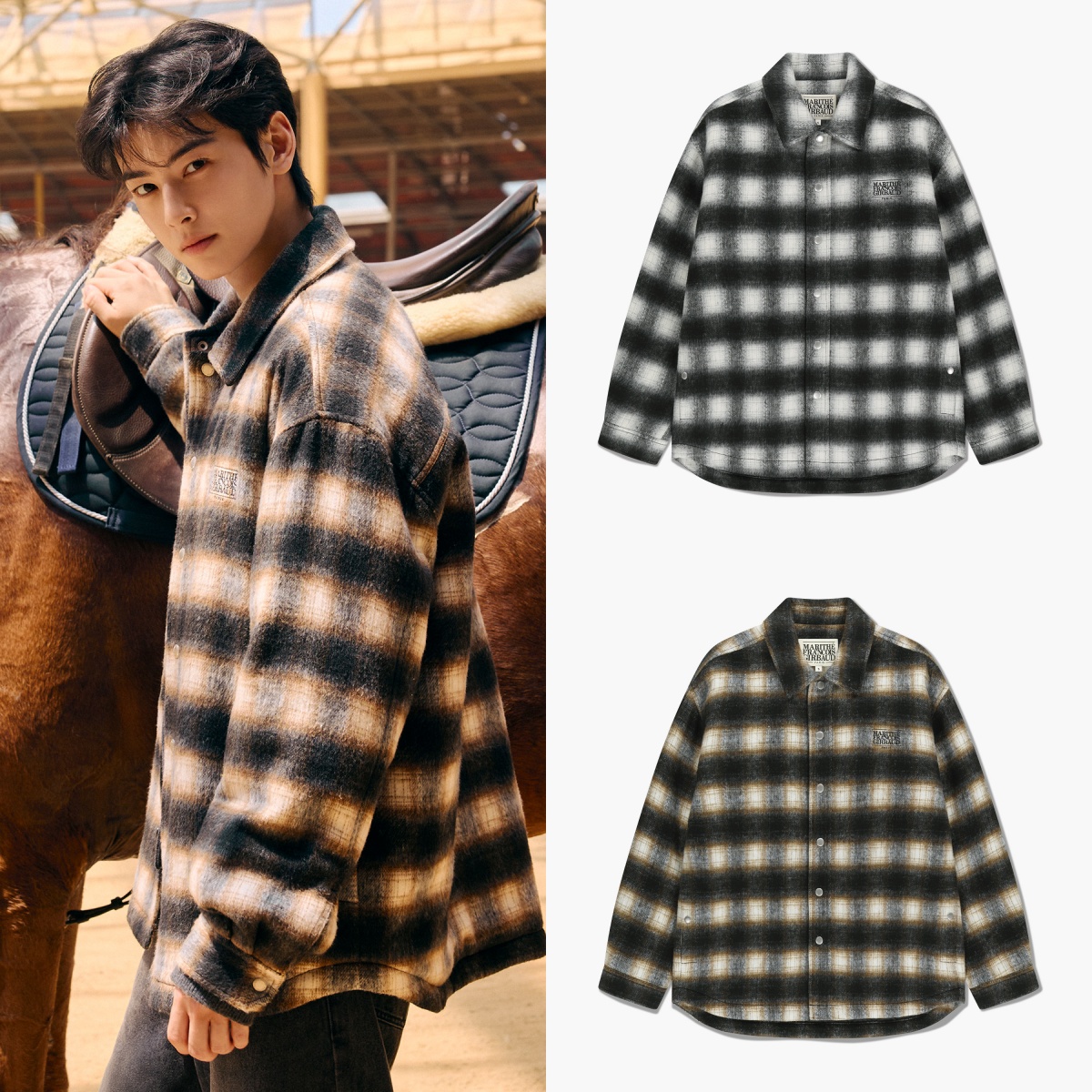 复古格纹翻领夹克外套