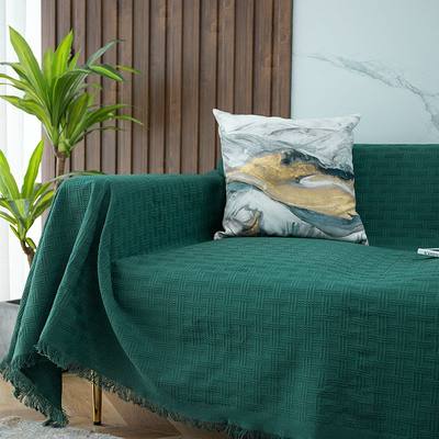 墨绿色棉麻编织风组合沙发罩巾