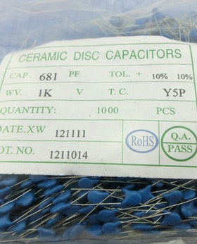 高压瓷片电容681 1KV 680PF/0.68NF 1000V直插电容 1000个=19元