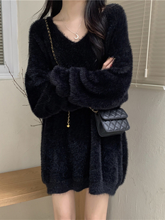 中长款 宽松慵懒风软糯V领针织衫 毛衣ins上衣显瘦潮 韩版 2023年新款