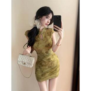 绿色设计感性感风新中式改良旗袍连衣裙女装夏季气质绝美包臀短裙