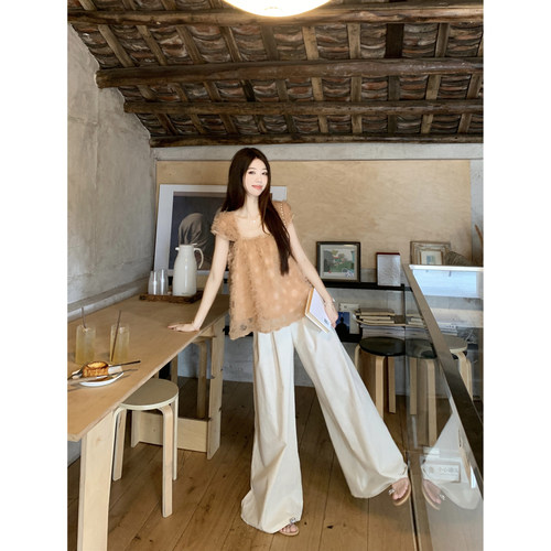 韩系重工网纱小飞袖蕾丝衫