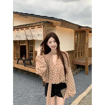 kumi温柔风V领飘带波点长