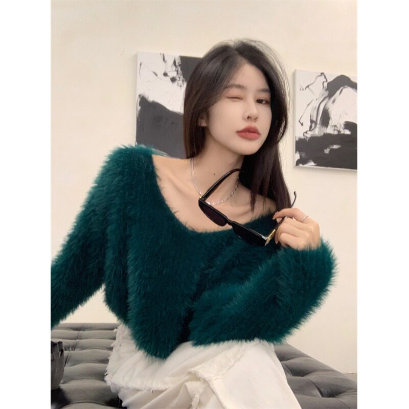 性感水貂毛V领衣女冬季20