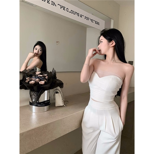 夏季 休闲裤 套装 长裤 两件套 设计感高腰西装 甜辣妹抹胸背心上衣女装