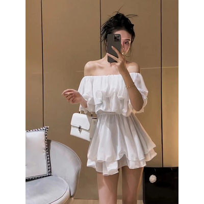 夏季新款甜美荷叶边一字肩性感女