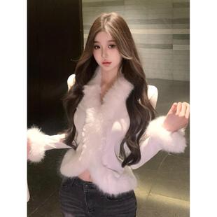 气质毛毛边v领针织开衫女秋冬纯欲辣妹性感上衣打底内搭毛衣外套
