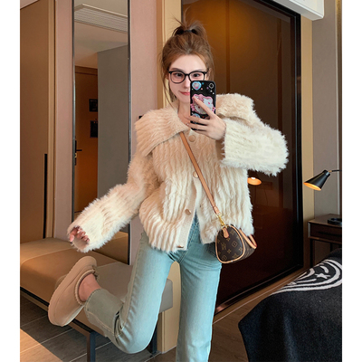 马海毛娃领开衫针织外套女