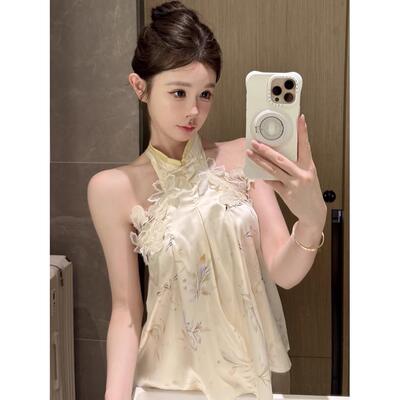 法式千金风名媛气质挂脖背心女新中式纯欲高级感宽松显瘦洋气上衣