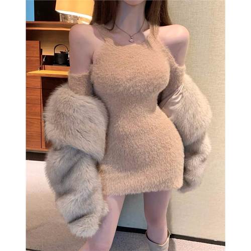 针织吊带连衣裙女秋冬纯欲