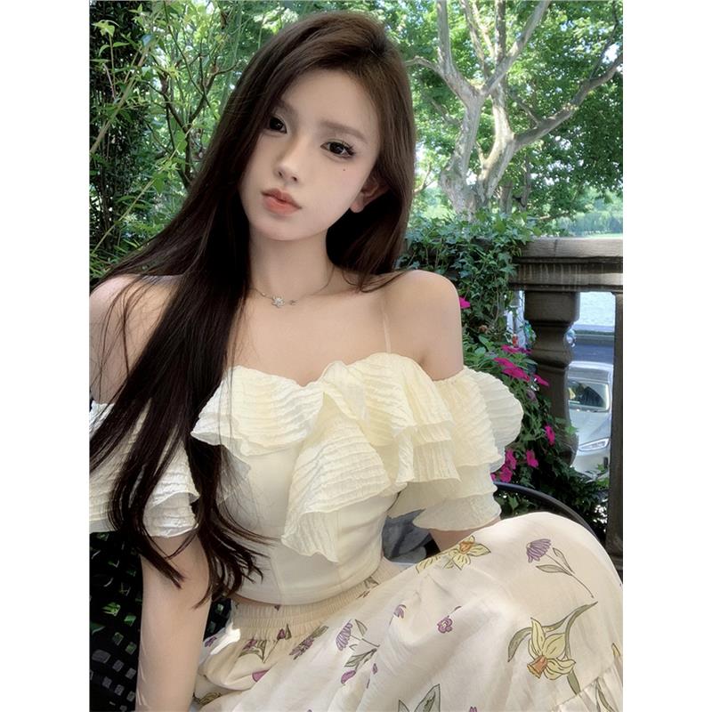 一字肩抹胸上衣女夏款设计