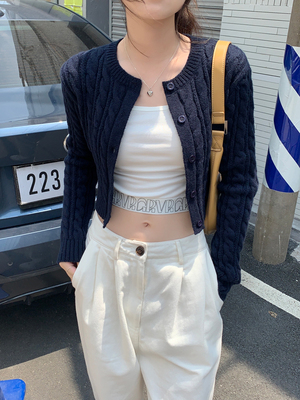 复古麻花毛衣外套女2023新