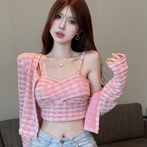 春季甜美格纹辣妹抹胸小背