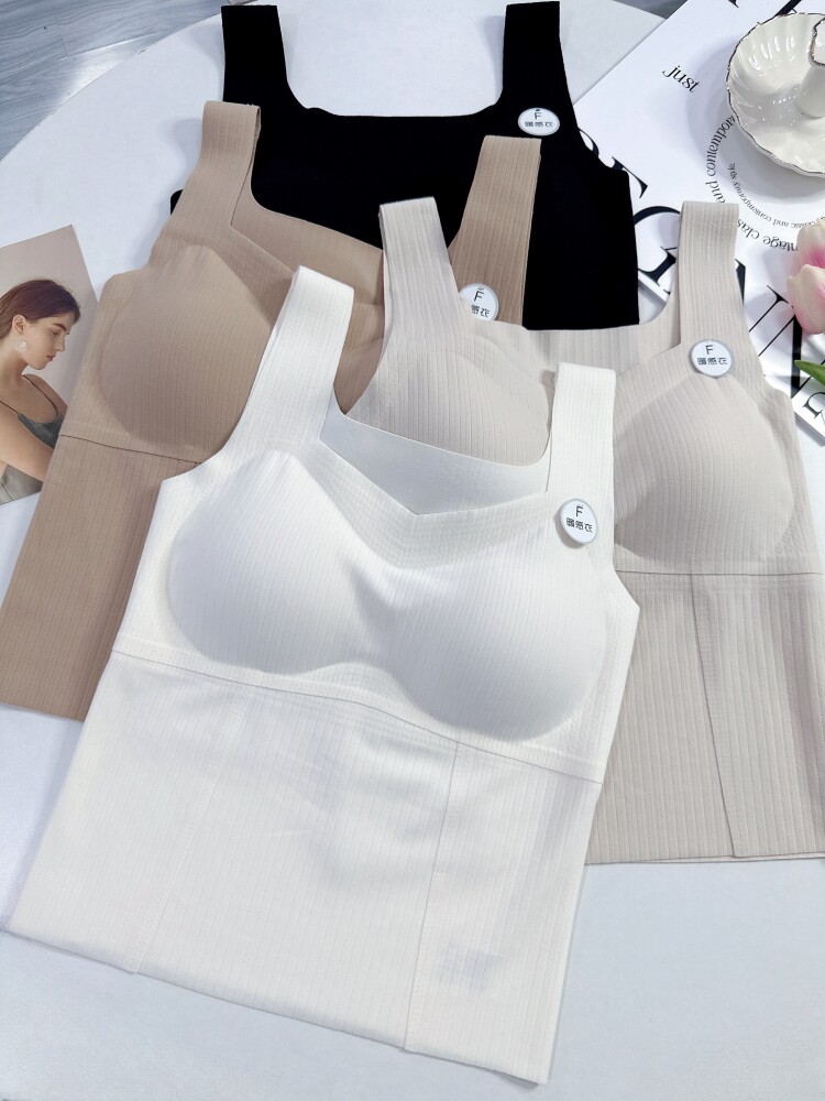 가을 겨울 여성을 위한 완벽한 따뜻한 조끼 가슴 패드로 기모 처리된 새로운 넓은 어깨 끈 속옷 바닥 서스펜더 탑