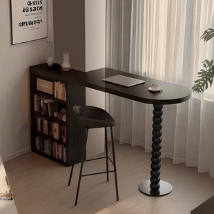 实木吧台桌椅带柜客厅隔断现在简易长条窄桌家用咖啡桌高脚桌定制