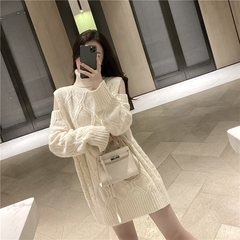 Real price net red mid length off shoulder twist sweater