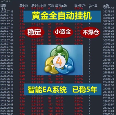 最新版EA量化策略，MT4 MT5外汇黄金量化，AI稳定挂机可试用观摩