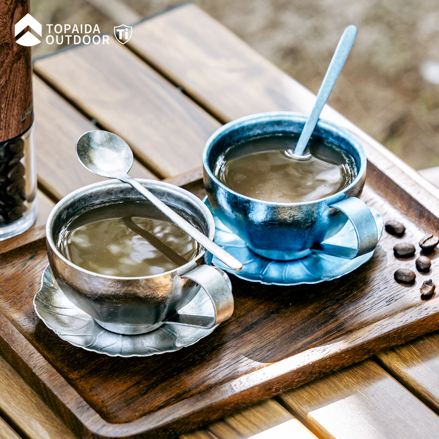 纯钛咖啡杯130ml复古风格茶杯杯碟拉花下午茶家用拿铁杯双层隔热