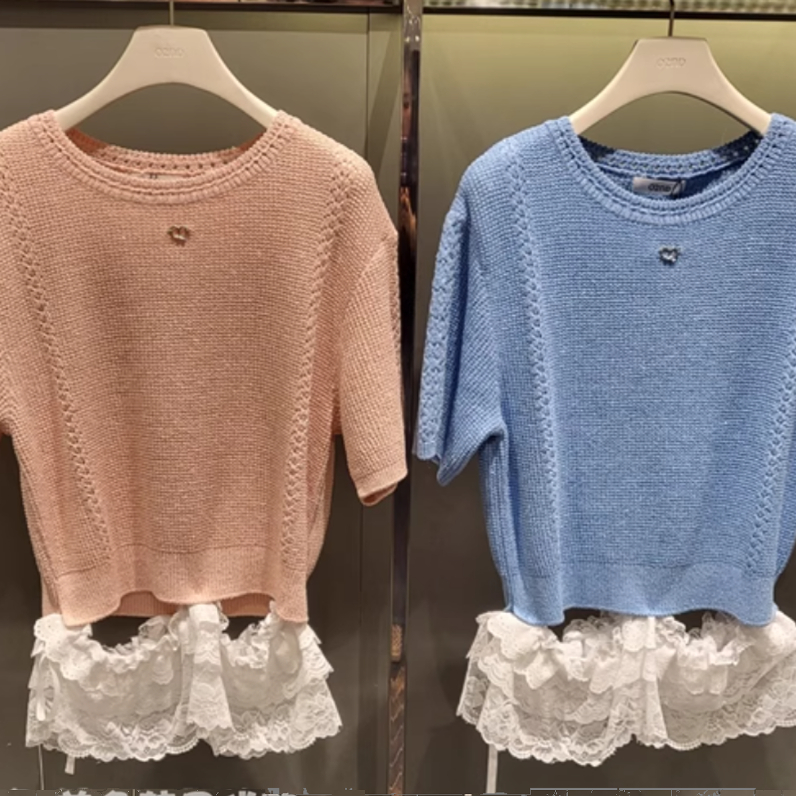 潮流直邮  韩国百货 O2nd奥蔻 25夏  蕾丝花边针织衫O22F5KTO174W