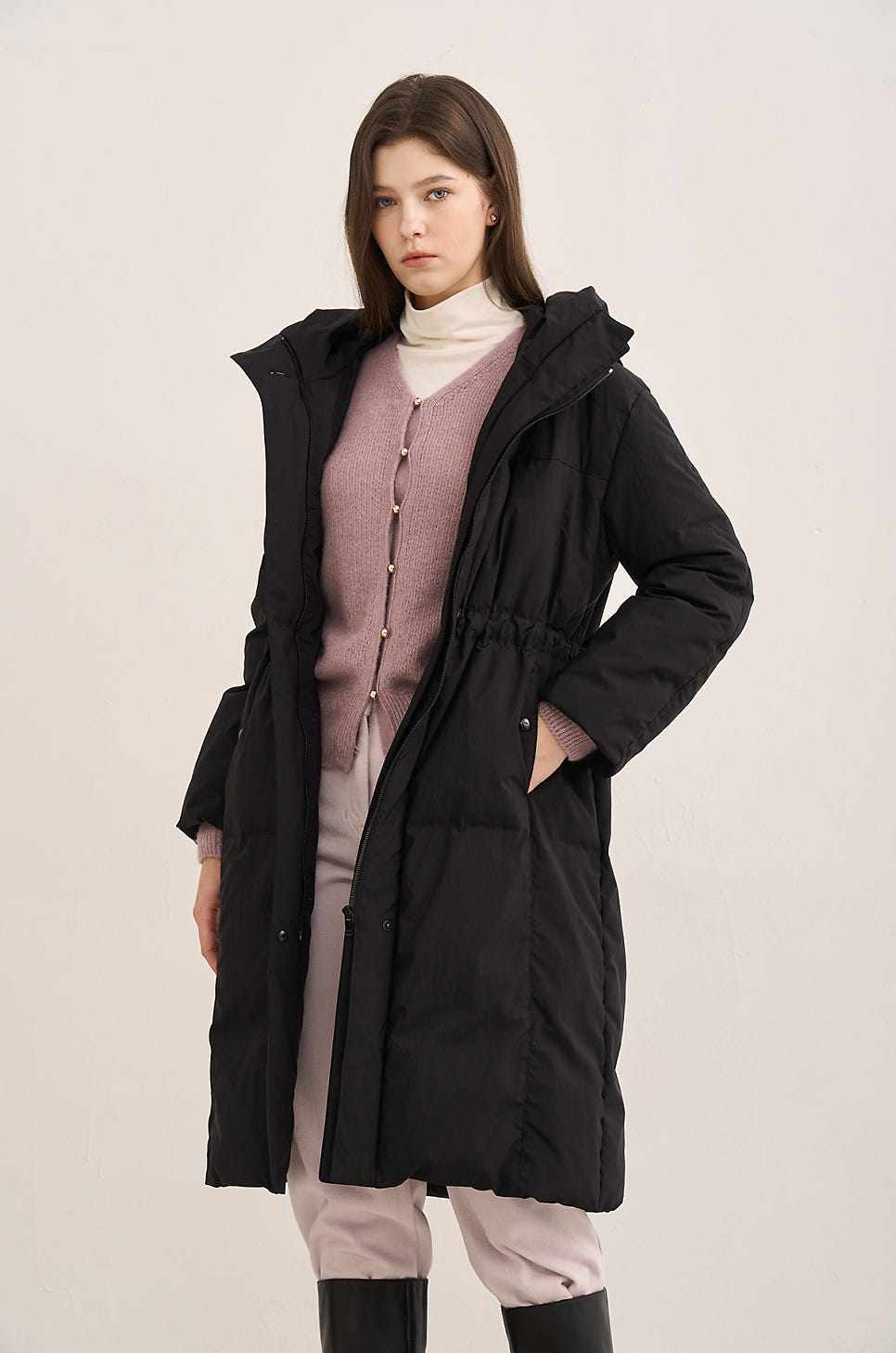 潮流直邮 韩国SJSJ正品 24冬 时尚长款抽腰羽绒服SJ2EBQOT143W