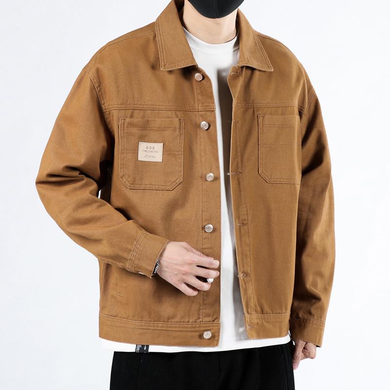 土黄色纯棉牛仔外套男春夏季2025新款休闲男装高端工装上衣夹克潮