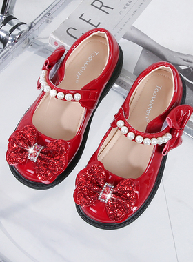 女童皮鞋红色新年公主鞋儿童玛丽珍童鞋春秋季女孩软底单鞋表演鞋