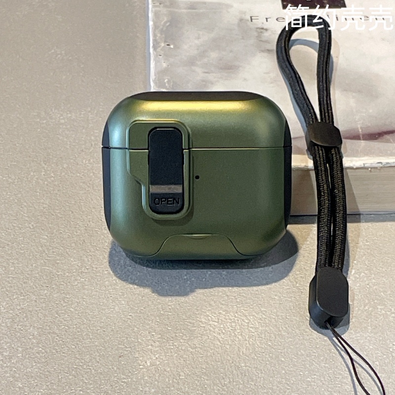 高档绿色自动弹盖支架适用airpods4代无线蓝牙耳机保护套airpods12345代防丢防摔airpodspro2新款