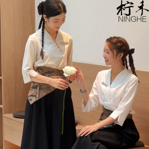 新款美容师工作服女秋冬中国风裙裤工服套装气质养生技师服装
