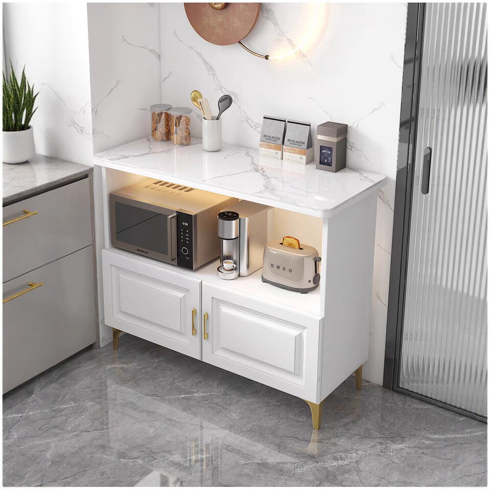 厨房岩板微波炉烤箱置物架储物柜落地家用多层操作台切菜桌餐边柜