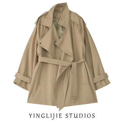 卡其色垂感小个子英伦风短款外套
