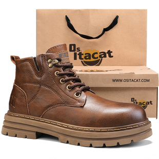 OSITA CAT户外登山马丁靴男款新款高帮工装靴英伦风男士短靴鞋子