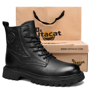 OSITA CAT马丁靴男款高帮英伦风真皮工装鞋冬季加绒保暖雪地棉靴