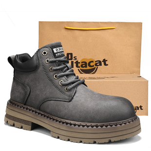 OSITA CAT马丁靴男款高帮6孔系带大头工装靴男真皮百搭短靴子ins