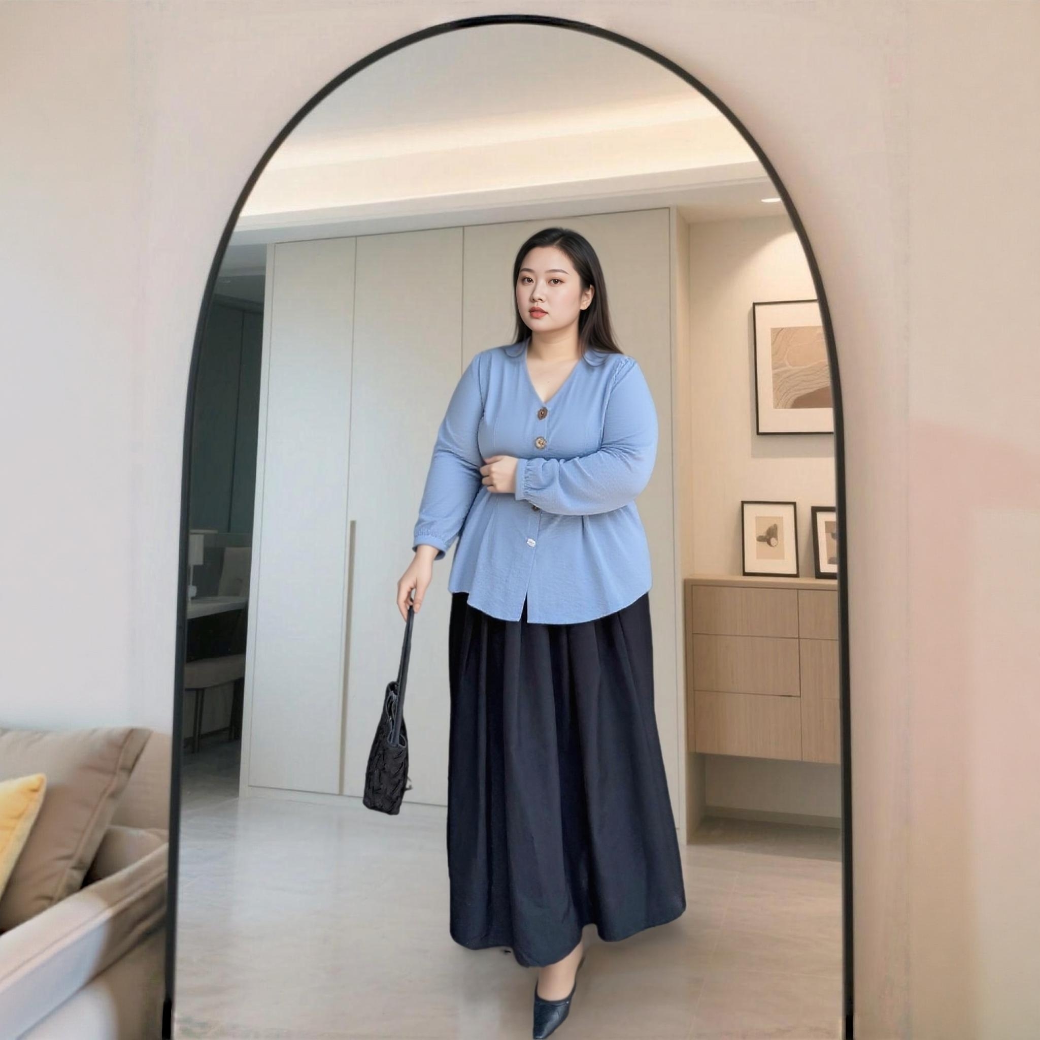 阿乐福 大码女装胖mm早秋衬衫上衣半身裙套装显瘦藏肉胖妹妹200斤