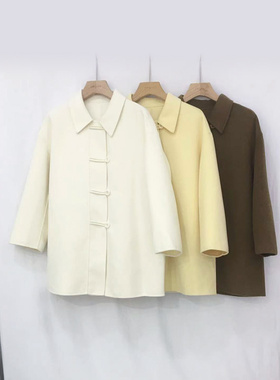 春秋季新款纯棉女装原创设计休闲文艺学院风宽松羊绒大衣33517