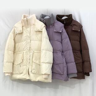 冬季新款中长款羽绒服女面包服纯色宽松休闲外套棉服森系日常百搭