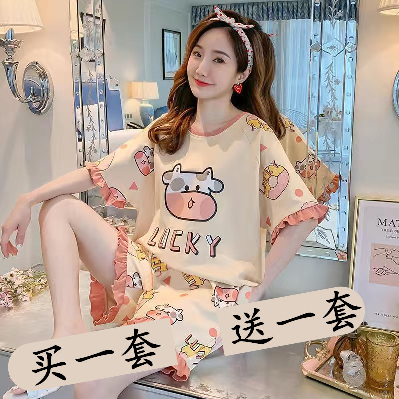 睡衣女夏季薄款短袖纯棉卡通2025年新款女款夏天居家服套装可外穿