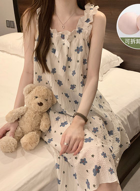 带胸垫睡衣裙网红风纯棉夏季吊带
