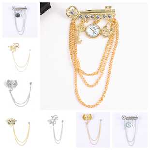 个性男士西装钥匙链条胸针造型金色创意西装大衣衬衫别针配饰礼物