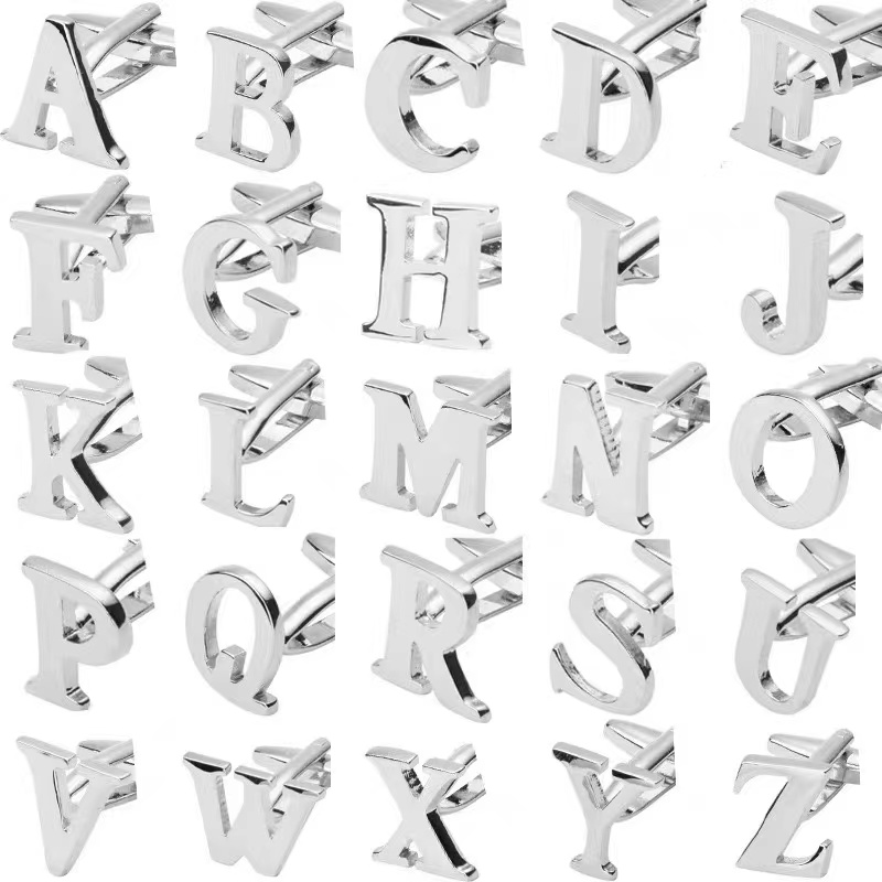 铁镂空袖扣男银色字母袖钉衬衣西装服饰配件纽扣Cufflink