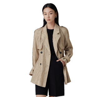 IVYKKI艾维时尚肌理感风衣收腰显瘦女装外套显瘦上衣春秋款韩版