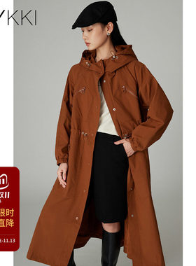 艾维焦糖色连帽工装风衣女秋季