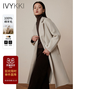 IVYKKI艾维复古100绵羊毛毛呢外套时尚气质双面呢子大衣女士秋冬