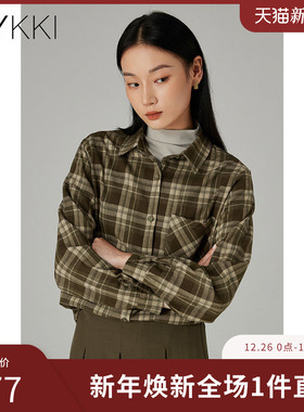 IVYKKI艾维复古格纹衬衫女时尚百搭长袖衬衣休闲上衣2025年秋新款
