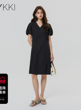 IVYKKI艾维天丝棉A字裙子2026夏季新款莱赛尔简约风短袖连衣裙