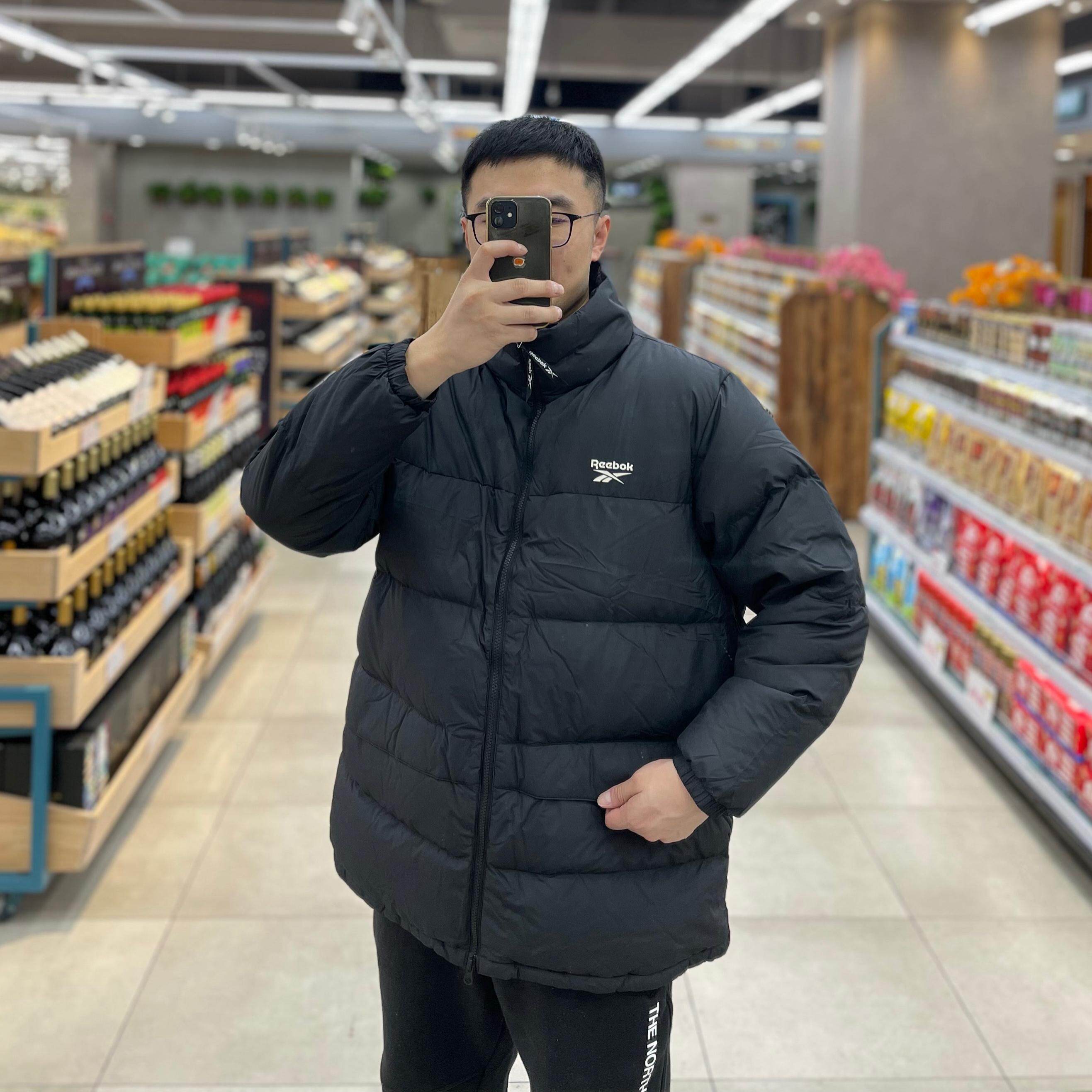 锐步REEBOK 立领运动保暖大码灰鸭绒羽绒服 HF2779/HF2768
