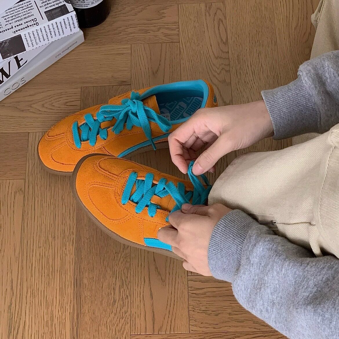 PUMA Palermo橘色 翻毛皮 鞋运动休闲鞋德训鞋396463-13