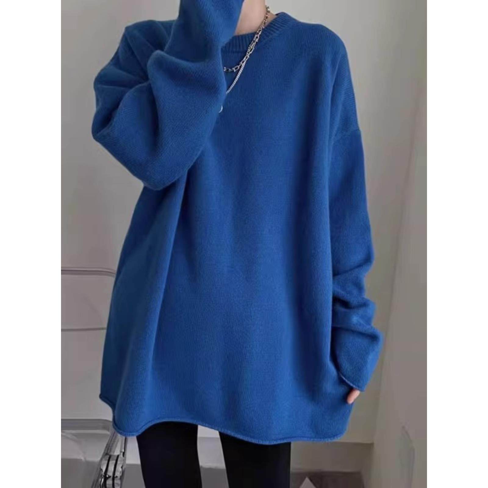 韩系慵懒风遮屁股羊绒衫女高级感中长款宽松套头针织羊毛打底毛衣