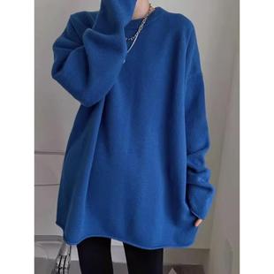 韩系慵懒风遮屁股羊绒衫女高级感中长款宽松套头针织羊毛打底毛衣